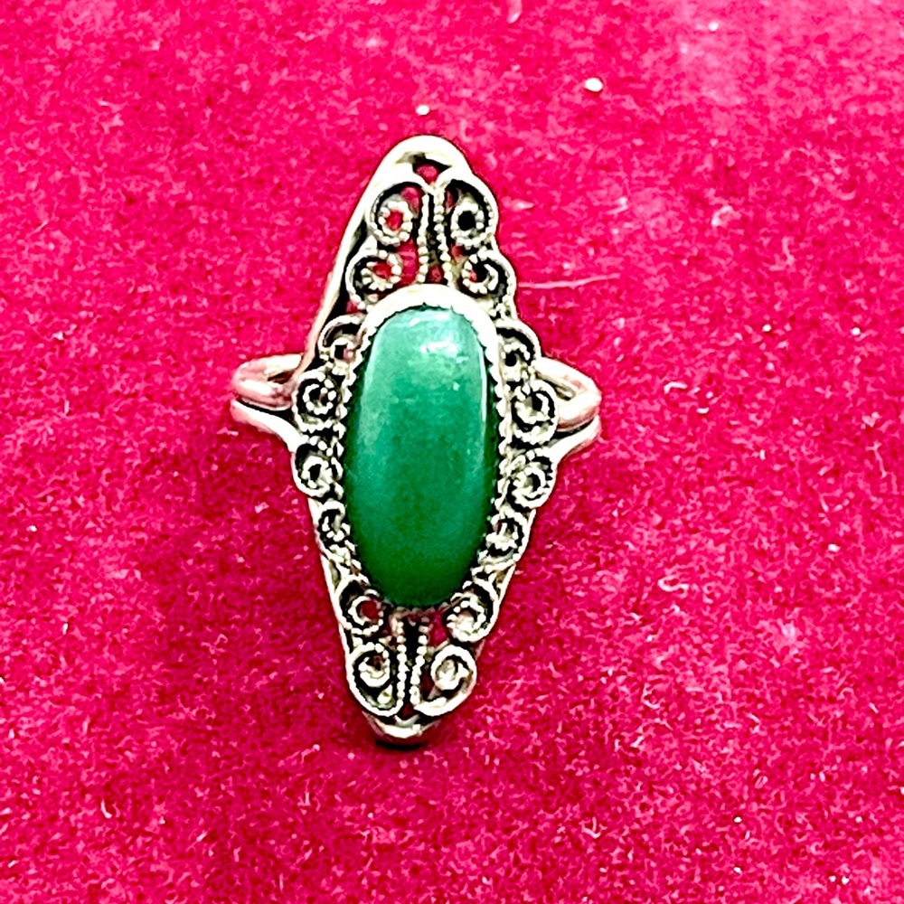Sterling Green Stone Adjustable Ring - image 1